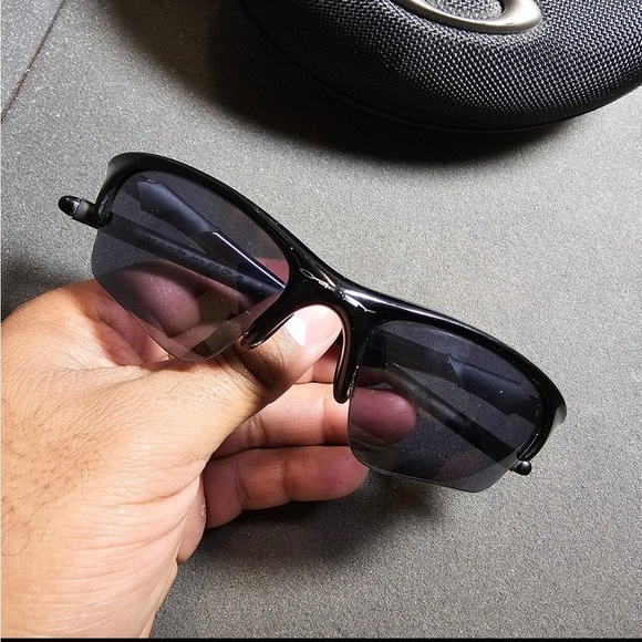 Oakley 12-839 Black Half Rim Wrap Sunglasses Designer Sports With Semi Hard Case - Picture 2 of 8
